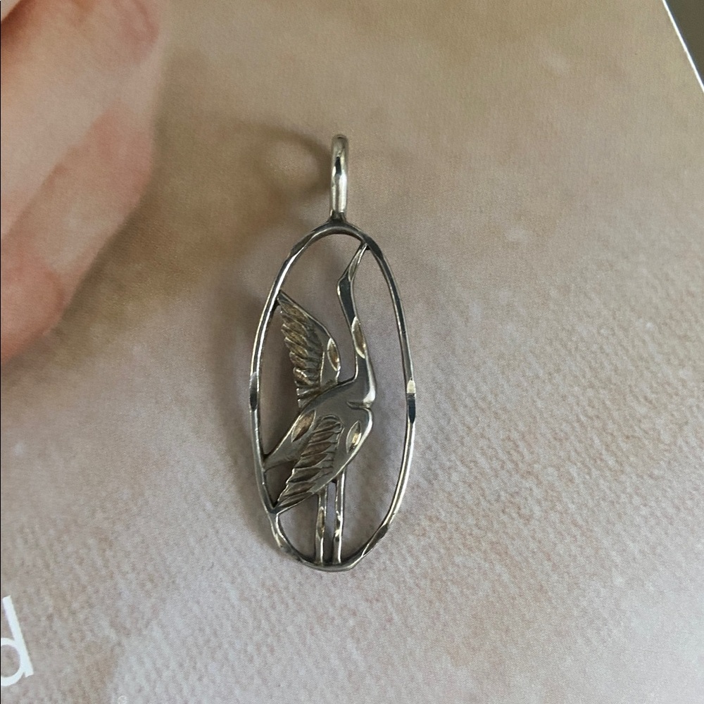 •STERLING SILVER• vintage crane charm pendant